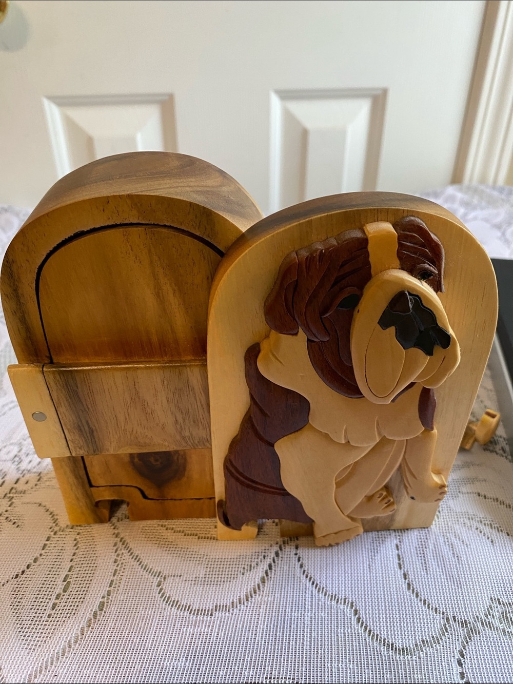 Carver Dan Bulldog Puzzle Box is hand‑carved hardwood secret box keepsake - Picture 14 of 15